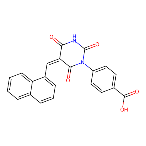 4-[(5Z)-5-(naphthalen-1-ylmethylidene)-2,4,6-trioxotetrahydropyrimidin-1(2H)-yl]benzoic acid structure