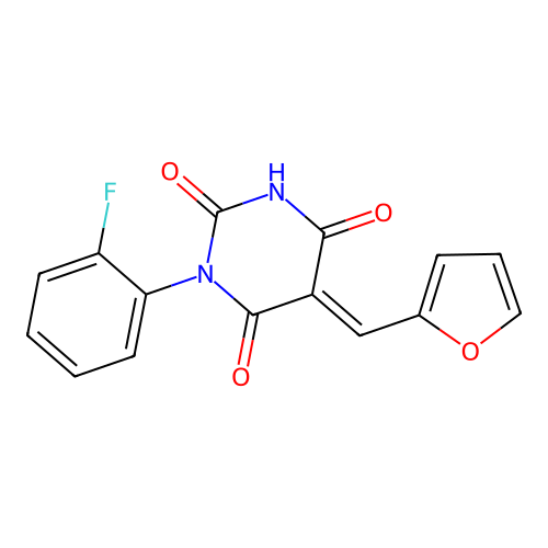 (5E)-1-(2-fluorophenyl)-5-(furan-2-ylmethylidene)-1,3-diazinane-2,4,6-trione structure