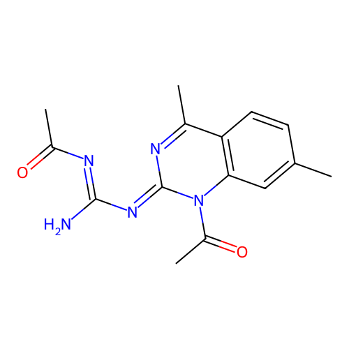 N''-acetyl-N-(1-acetyl-4,7-dimethyl-2(1H)-quinazolinylidene)guanidine structure