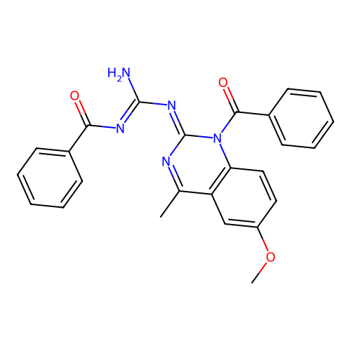 N''-benzoyl-N-(1-benzoyl-6-methoxy-4-methyl-2(1H)-quinazolinylidene)guanidine structure