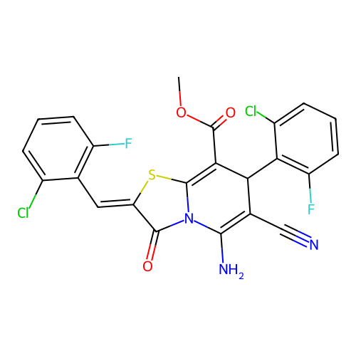 (Z)-methyl 5-amino-2-(2-chloro-6-fluorobenzylidene)-7-(2-chloro-6-fluorophenyl)-6-cyano-3-oxo-3,7-dihydro-2H-thiazolo[3,2-a]pyridine-8-carboxylate structure
