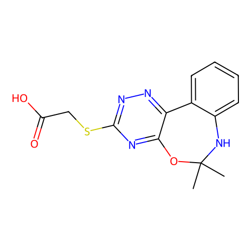 2-((6,6-Dimethyl-6,7-dihydrobenzo[d][1,2,4]triazino[6,5-f][1,3]oxazepin-3-yl)thio)acetic acid structure