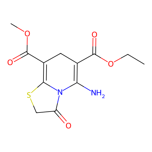 6-ethyl 8-methyl 5-amino-3-oxo-2,3-dihydro-7H-[1,3]thiazolo[3,2-a]pyridine-6,8-dicarboxylate structure