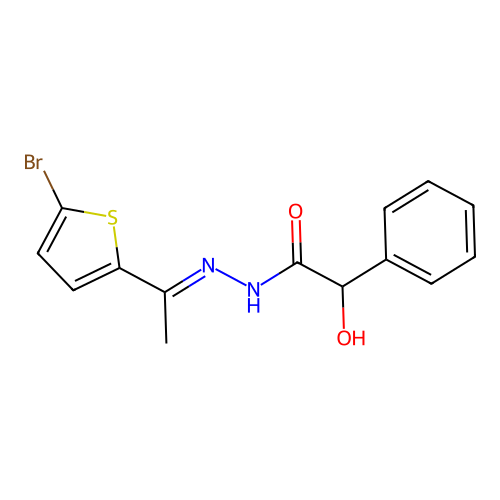N'-[(1E)-1-(5-bromothiophen-2-yl)ethylidene]-2-hydroxy-2-phenylacetohydrazide structure