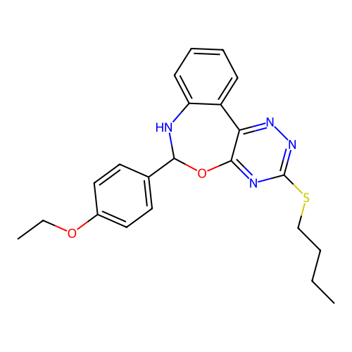 3-(butylsulfanyl)-6-(4-ethoxyphenyl)-6,7-dihydro[1,2,4]triazino[5,6-d][3,1]benzoxazepine structure