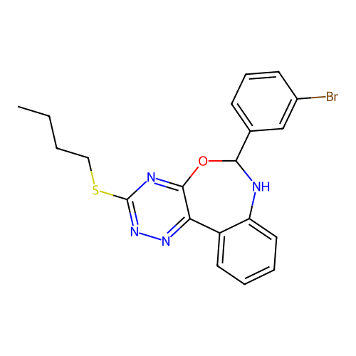 6-(3-bromophenyl)-3-(butylsulfanyl)-6,7-dihydro[1,2,4]triazino[5,6-d][3,1]benzoxazepine structure