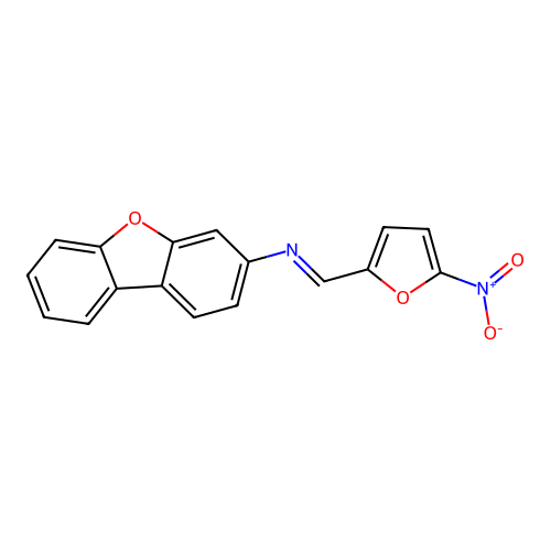 N-dibenzofuran-3-yl-1-(5-nitrofuran-2-yl)methanimine structure