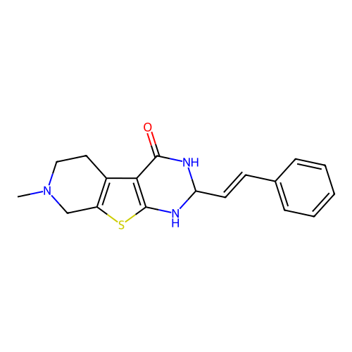 7-methyl-2-[(Z)-2-phenylethenyl]-1,2,3,5,6,8-hexahydropyrido[2,3]thieno[2,4-d]pyrimidin-4-one structure