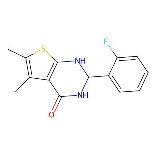 2-(2-fluorophenyl)-5,6-dimethyl-2,3-dihydrothieno[2,3-d]pyrimidin-4(1H)-one structure