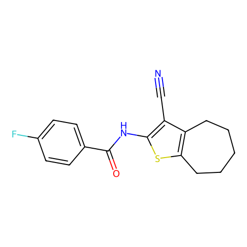 N-(3-cyano-5,6,7,8-tetrahydro-4H-cyclohepta[b]thiophen-2-yl)-4-fluorobenzamide structure