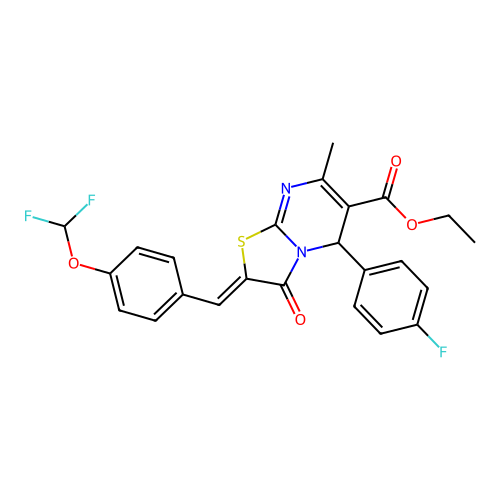 ethyl (2Z)-2-[[4-(difluoromethoxy)phenyl]methylidene]-5-(4-fluorophenyl)-7-methyl-3-oxo-5H-[1,3]thiazolo[3,2-a]pyrimidine-6-carboxylate structure