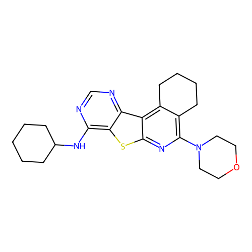 N-cyclohexyl-5-(4-morpholinyl)-1,2,3,4-tetrahydropyrimido[4',5':4,5]thieno[2,3-c]isoquinolin-8-amine structure