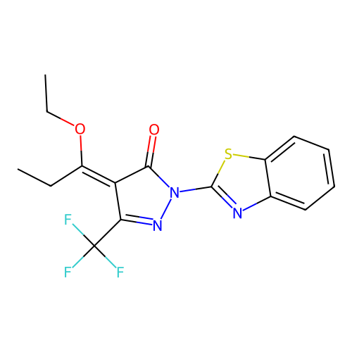 (4Z)-2-(1,3-benzothiazol-2-yl)-4-(1-ethoxypropylidene)-5-(trifluoromethyl)-2,4-dihydro-3H-pyrazol-3-one structure