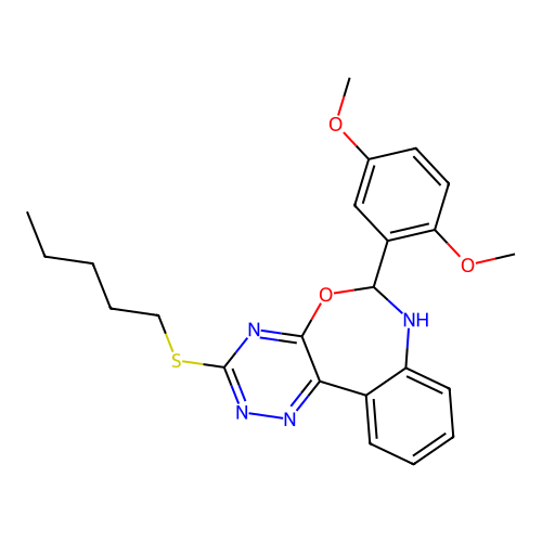 6-(2,5-dimethoxyphenyl)-3-(pentylsulfanyl)-6,7-dihydro[1,2,4]triazino[5,6-d][3,1]benzoxazepine structure