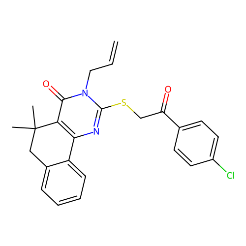 3-allyl-2-{[2-(4-chlorophenyl)-2-oxoethyl]sulfanyl}-5,5-dimethyl-5,6-dihydrobenzo[h]quinazolin-4(3H)-one structure