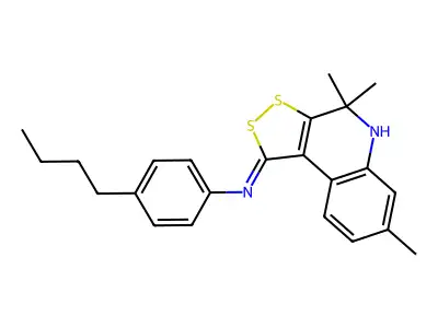 (4-butylphenyl)(4,4,7-trimethyl-4,5-dihydro-1H-[1,2]dithiolo[3,4-c]quinolin-1-ylidene)amine structure