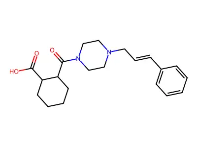 2-(4-Cinnamylpiperazine-1-carbonyl)cyclohexanecarboxylic acid structure