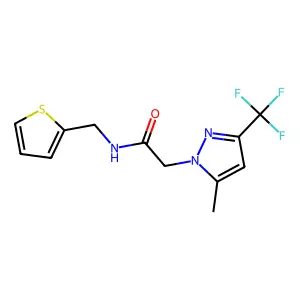 2-[5-methyl-3-(trifluoromethyl)pyrazol-1-yl]-N-(thiophen-2-ylmethyl)acetamide structure