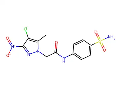 2-(4-chloro-5-methyl-3-nitropyrazol-1-yl)-N-(4-sulfamoylphenyl)acetamide structure