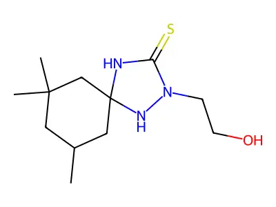 2-(2-Hydroxyethyl)-7,7,9-trimethyl-1,2,4-triazaspiro[4.5]decane-3-thione structure