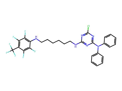 6-chloro-2-N,2-N-diphenyl-4-N-[6-[2,3,5,6-tetrafluoro-4-(trifluoromethyl)anilino]hexyl]-1,3,5-triazine-2,4-diamine structure