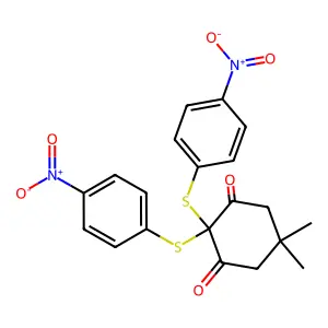 5,5-Dimethyl-2,2-bis[(4-nitrophenyl)sulfanyl]cyclohexane-1,3-dione structure