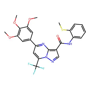N-(2-methylsulfanylphenyl)-7-(trifluoromethyl)-5-(3,4,5-trimethoxyphenyl)pyrazolo[1,5-a]pyrimidine-3-carboxamide structure