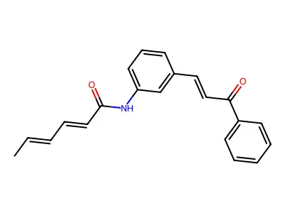 (2E,4E)-N-[3-[(E)-3-oxo-3-phenylprop-1-enyl]phenyl]hexa-2,4-dienamide structure