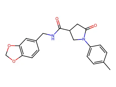 N-(1,3-benzodioxol-5-ylmethyl)-1-(4-methylphenyl)-5-oxopyrrolidine-3-carboxamide structure