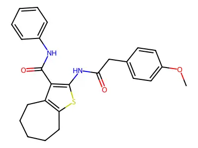 2-{[(4-methoxyphenyl)acetyl]amino}-N-phenyl-5,6,7,8-tetrahydro-4H-cyclohepta[b]thiophene-3-carboxamide structure