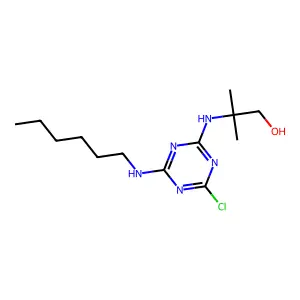 2-{[4-Chloro-6-(hexylamino)-1,3,5-triazin-2-yl]amino}-2-methyl-1-propanol structure