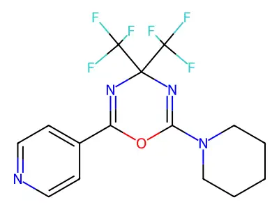 2-(1-piperidinyl)-6-(4-pyridinyl)-4,4-bis(trifluoromethyl)-4H-1,3,5-oxadiazine structure