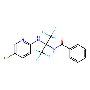 N-[2-[(5-bromopyridin-2-yl)amino]-1,1,1,3,3,3-hexafluoropropan-2-yl]benzamide structure