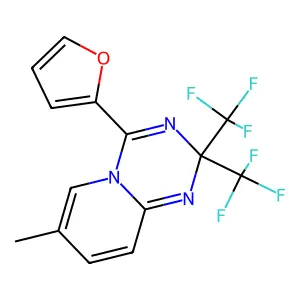 4-(2-furyl)-7-methyl-2,2-bis(trifluoromethyl)-2H-pyrido[1,2-a][1,3,5]triazine structure