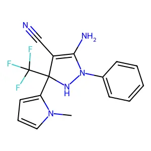 3-amino-5-(1-methylpyrrol-2-yl)-2-phenyl-5-(trifluoromethyl)-1H-pyrazole-4-carbonitrile structure
