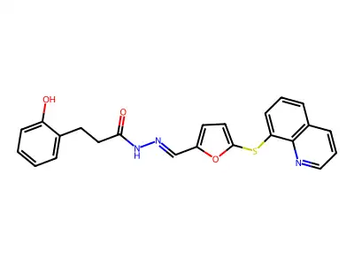 3-(2-hydroxyphenyl)-N-[(E)-(5-quinolin-8-ylsulfanylfuran-2-yl)methylideneamino]propanamide structure