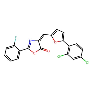 (4Z)-4-[[5-(2,4-dichlorophenyl)furan-2-yl]methylidene]-2-(2-fluorophenyl)-1,3-oxazol-5-one structure