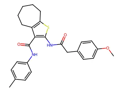 2-{[(4-methoxyphenyl)acetyl]amino}-N-(4-methylphenyl)-5,6,7,8-tetrahydro-4H-cyclohepta[b]thiophene-3-carboxamide structure
