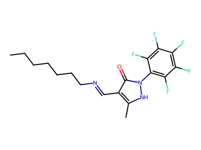 4-[(heptylimino)methyl]-5-methyl-2-(2,3,4,5,6-pentafluorophenyl)-1,2-dihydro-3H-pyrazol-3-one structure