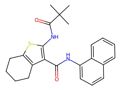 2-[(2,2-dimethylpropanoyl)amino]-N-(1-naphthyl)-4,5,6,7-tetrahydro-1-benzothiophene-3-carboxamide structure