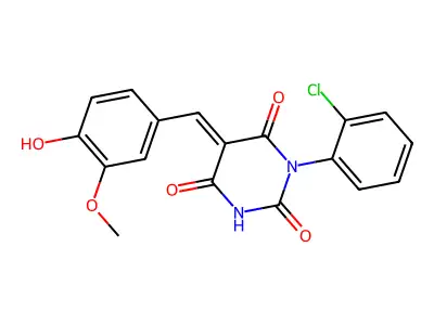 (5E)-1-(2-chlorophenyl)-5-[(4-hydroxy-3-methoxyphenyl)methylidene]-1,3-diazinane-2,4,6-trione structure