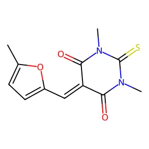 1,3-dimethyl-5-[(5-methyl-2-furyl)methylene]-2-thioxodihydro-4,6(1H,5H)-pyrimidinedione structure
