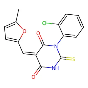 1-(2-chlorophenyl)-5-[(5-methyl-2-furyl)methylene]-2-thioxodihydro-4,6(1H,5H)-pyrimidinedione structure