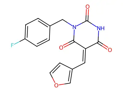 1-(4-fluorobenzyl)-5-(3-furylmethylene)-2,4,6(1H,3H,5H)-pyrimidinetrione structure