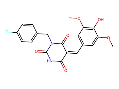 (5Z)-1-[(4-fluorophenyl)methyl]-5-[(4-hydroxy-3,5-dimethoxyphenyl)methylidene]-1,3-diazinane-2,4,6-trione structure