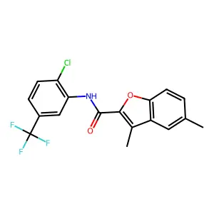 N-[2-chloro-5-(trifluoromethyl)phenyl]-3,5-dimethyl-1-benzofuran-2-carboxamide structure