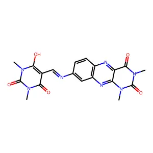 5-{[(1,3-dimethyl-2,4-dioxo-1,2,3,4-tetrahydrobenzo[g]pteridin-8-yl)amino]methylene}-1,3-dimethyl-2,4,6(1H,3H,5H)-pyrimidinetrione structure