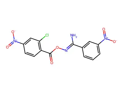 N'-({2-chloro-4-nitrobenzoyl}oxy)-3-nitrobenzenecarboximidamide structure
