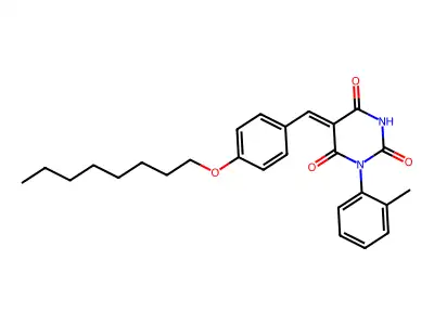 (5Z)-1-(2-methylphenyl)-5-[(4-octoxyphenyl)methylidene]-1,3-diazinane-2,4,6-trione structure