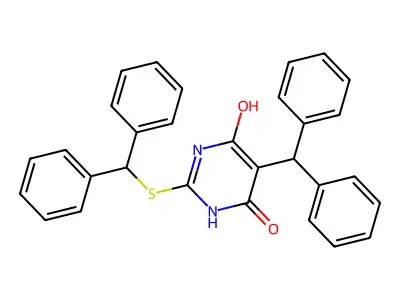 5-benzhydryl-2-benzhydrylsulfanyl-4-hydroxy-1H-pyrimidin-6-one structure